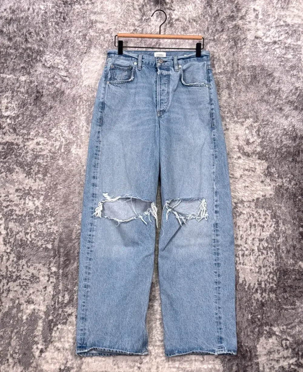 Citizens of Humanity Ayla Jeans 26 Womens Wide Leg Baggy Ripped Knees